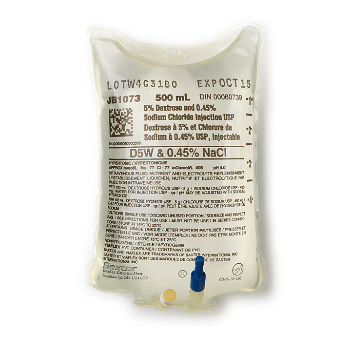 Image DEXTROSE 5% + CHLORURE SODIUM 0.45%  INJECTABLE 500ML